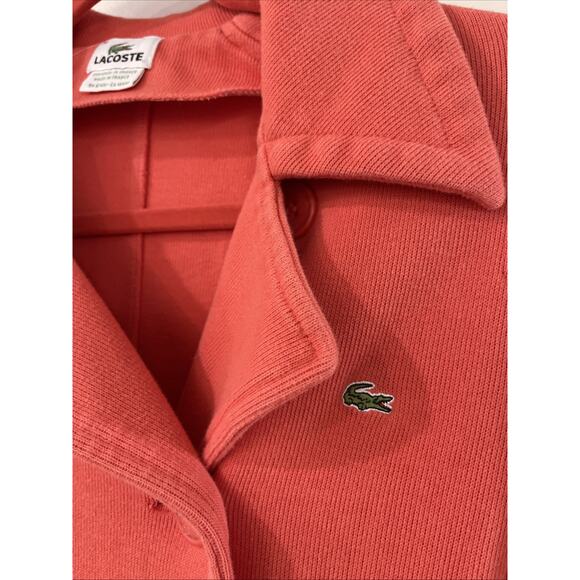 Womens Lacoste Pea Coat Jacket Cotton Salmon Small Sz 36 Double Breasted Pockets - Picture 3 of 7